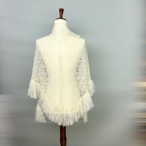 Vintage Desco Cream Scarf Shawl Triangular with Fringes Japan  Acrylic Boho